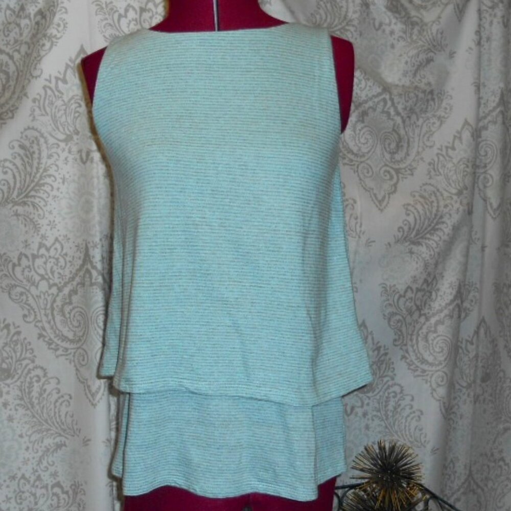 NWT Pure Jill XS J. Jill Layered Tank Top Aqua/Gray Stripe Linen Blend